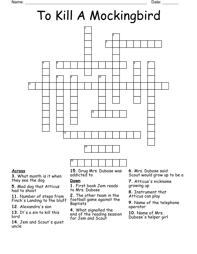 To Kill A Mockingbird Crossword