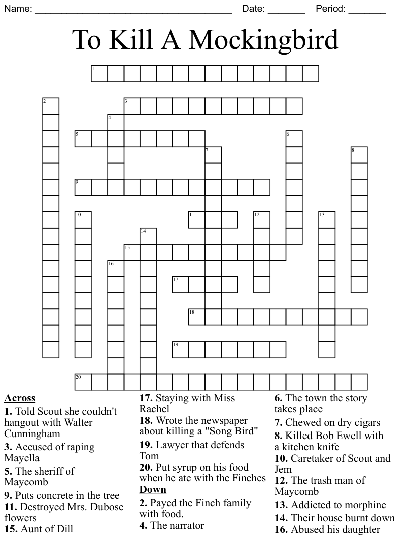 To Kill A Mockingbird Crossword Puzzle