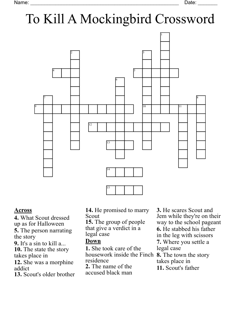 To Kill A Mockingbird Crossword