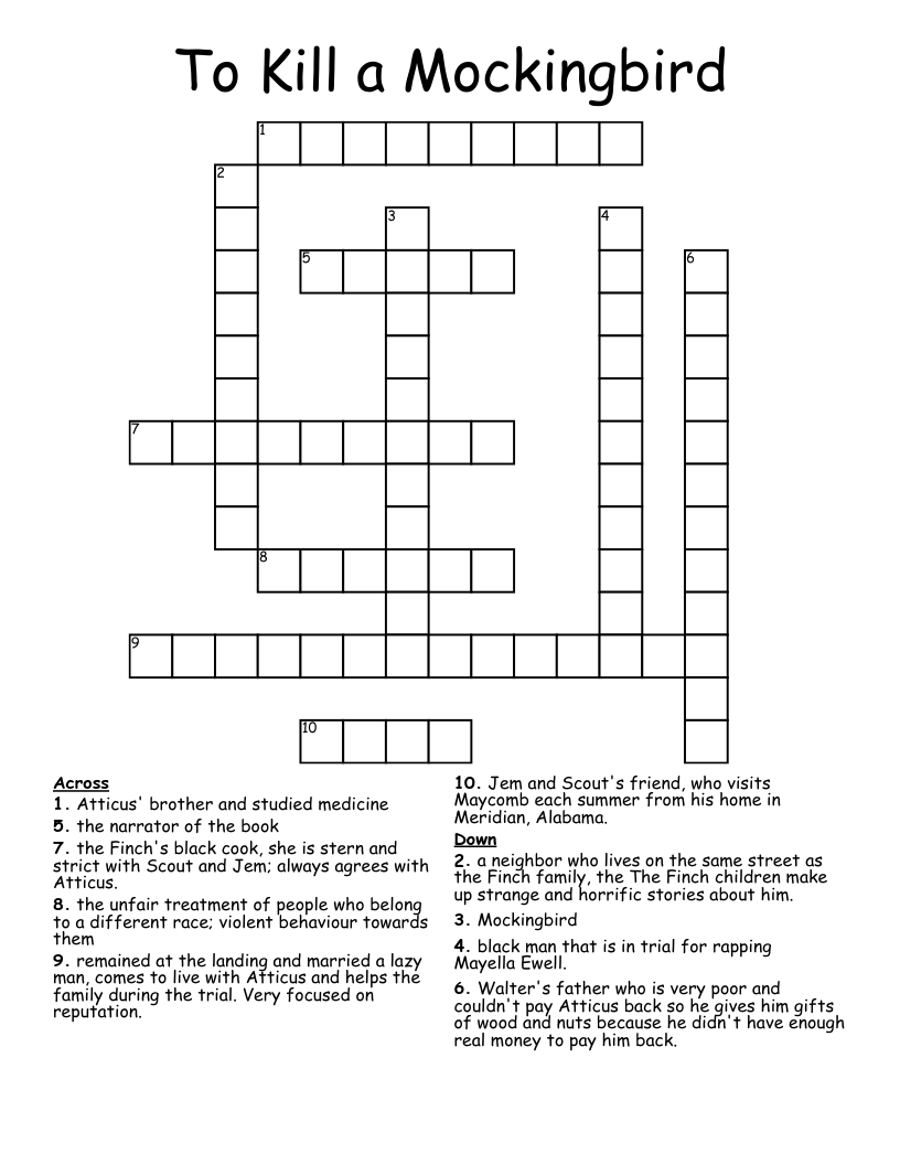 To Kill A Mockingbird Crossword WordMint