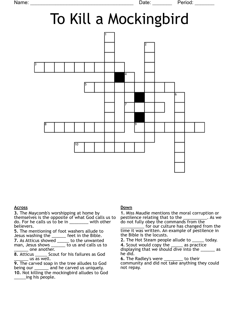 To Kill a Mockingbird Crossword