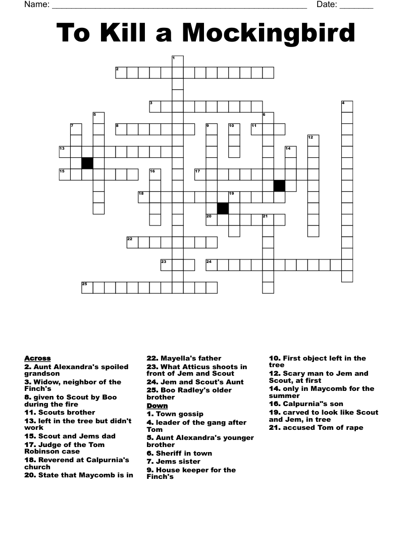 To Kill A Mockingbird Crossword WordMint