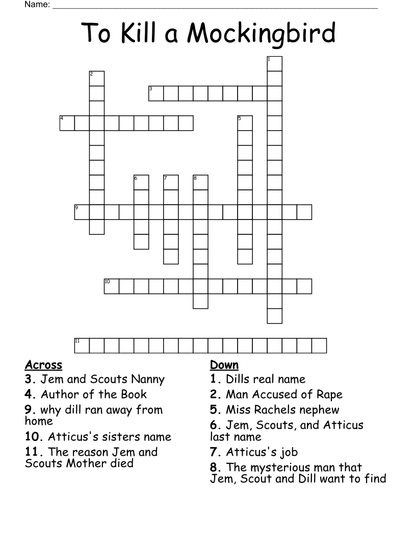 To Kill a Mockingbird Crossword