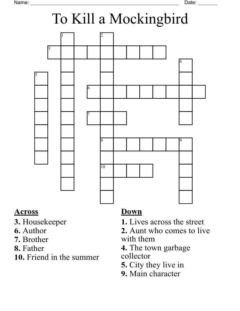 To Kill a Mockingbird  Crossword