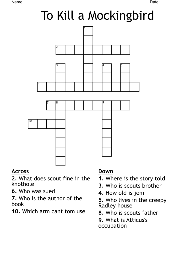 To Kill a Mockingbird  Crossword