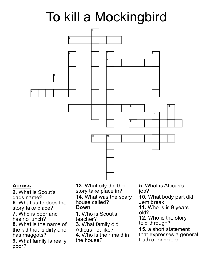 To Kill A Mockingbird Crossword WordMint