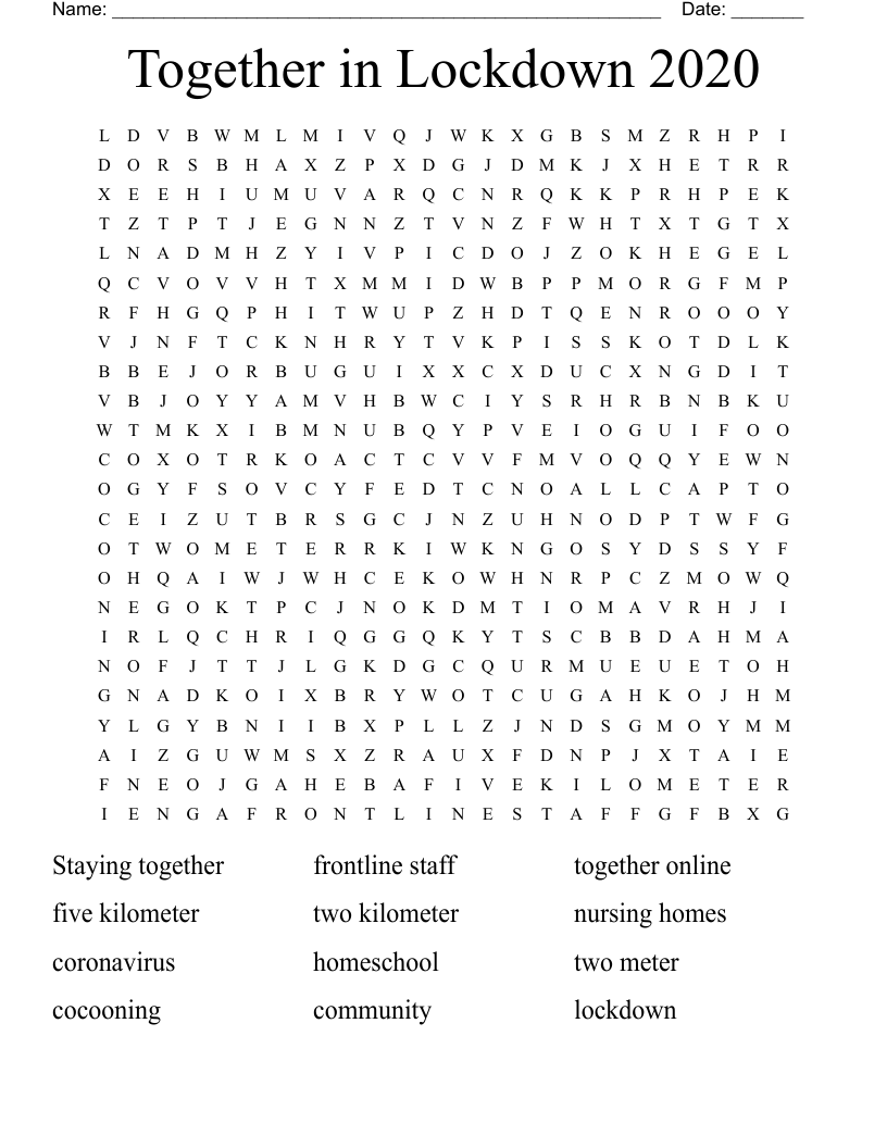 Together in Lockdown 2020 Word Search