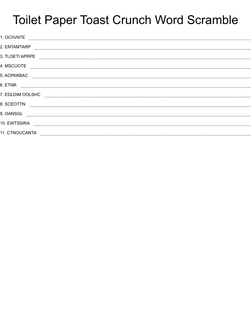 Toilet Paper Toast Crunch Word Scramble - WordMint