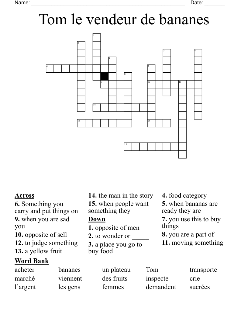 Tom le vendeur de bananes  Crossword