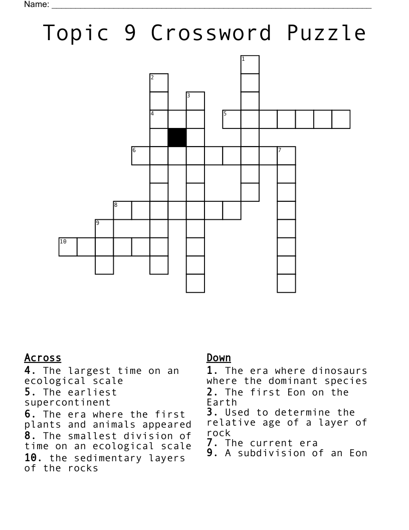 Topic 9 Crossword Puzzle