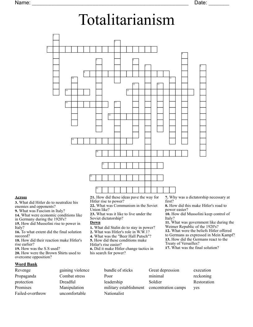 Totalitarianism Crossword