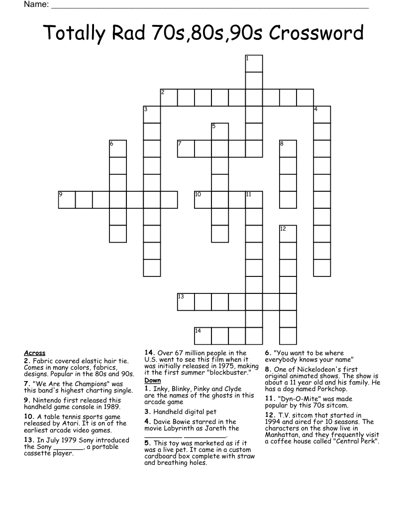 1970's Sports Crossword - WordMint