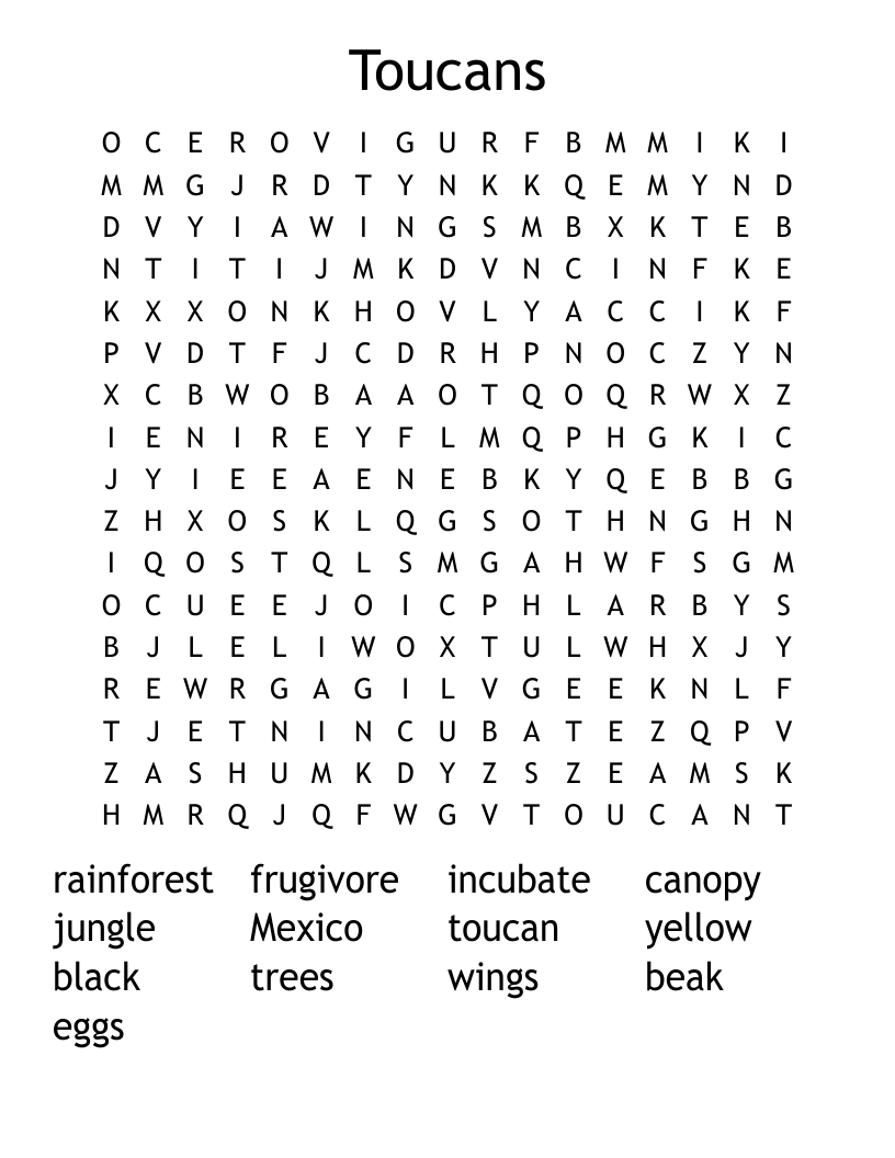 Toucans Word Search