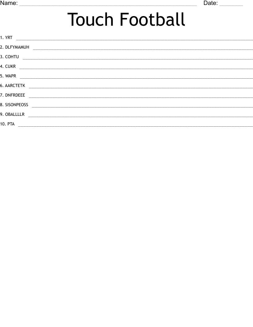 Touch Football  Word Scramble