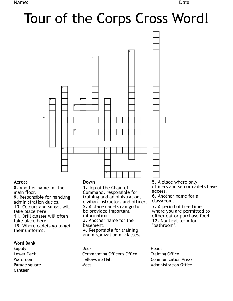 Tour of the Corps Cross Word!