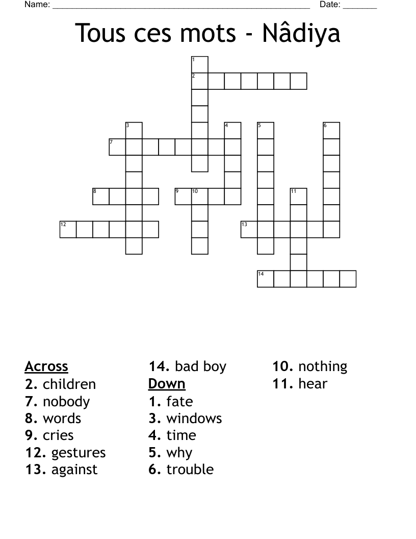 Tous ces mots - Nâdiya Crossword