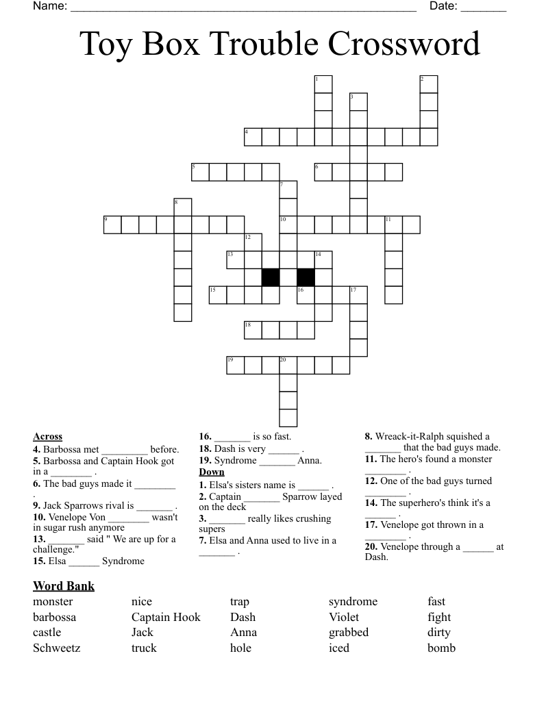Toy Box Trouble Crossword WordMint
