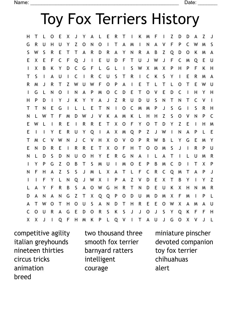 Toy Fox Terriers History Word Search
