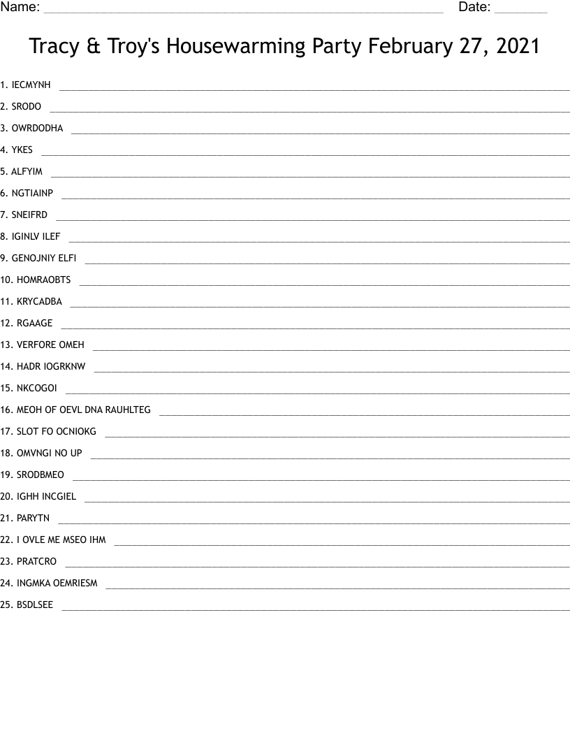 Tracy & Troy's Housewarming Party February 27, 2021
