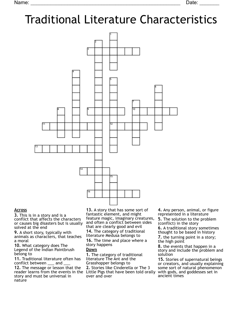 Traditional Literature Characteristics Crossword