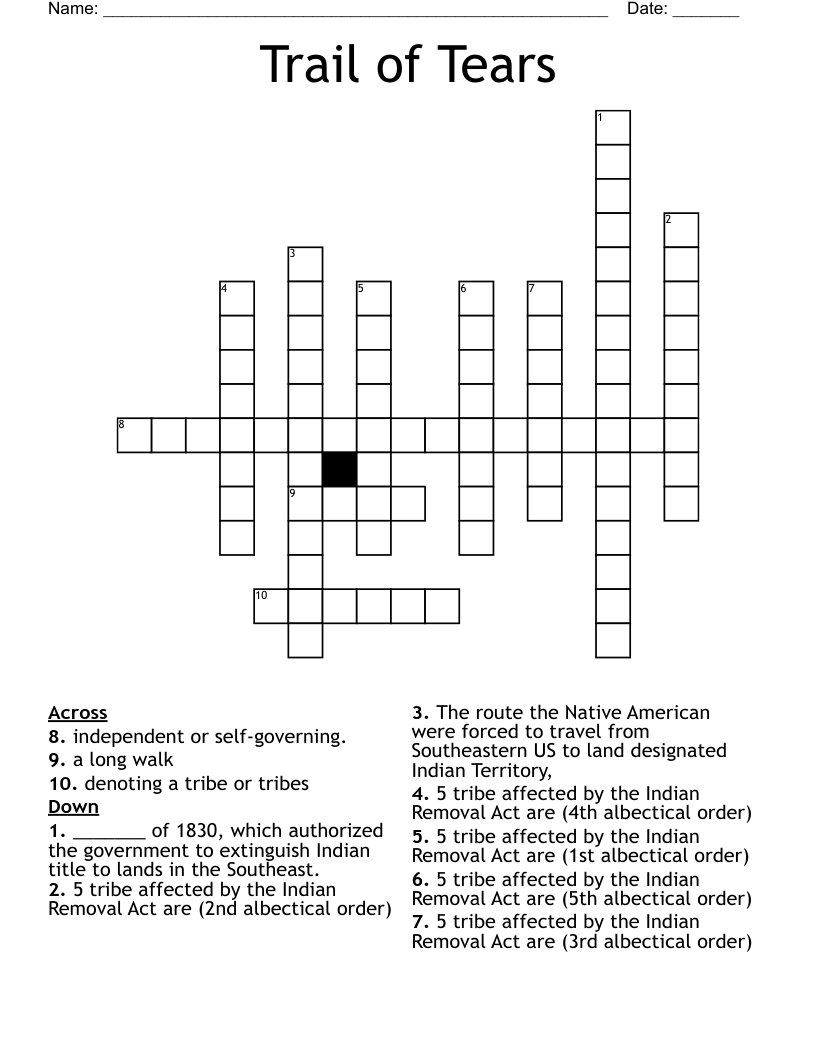 Trail Of Tears Crossword WordMint