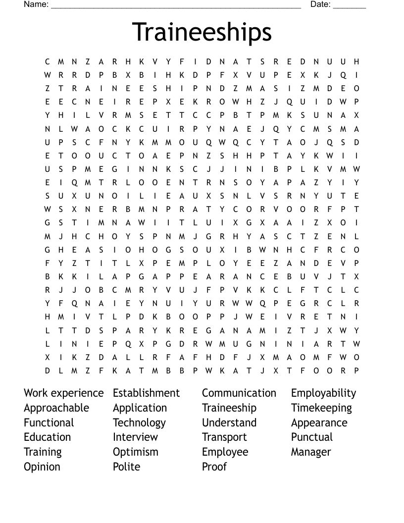 Traineeships Word Search