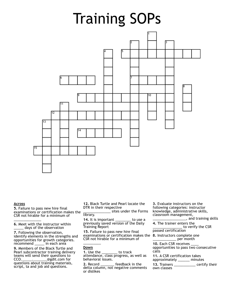 Training SOPs Crossword