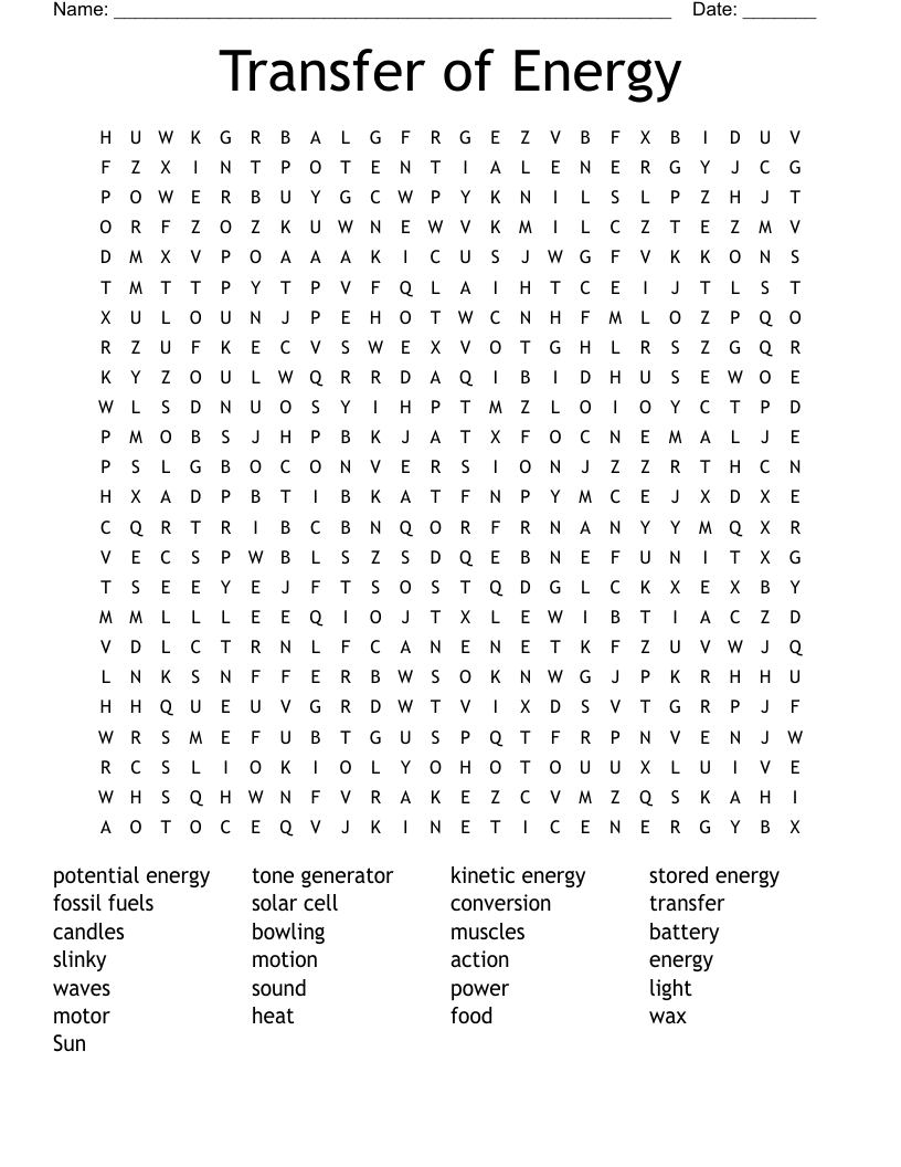 Transfer of Energy Word Search