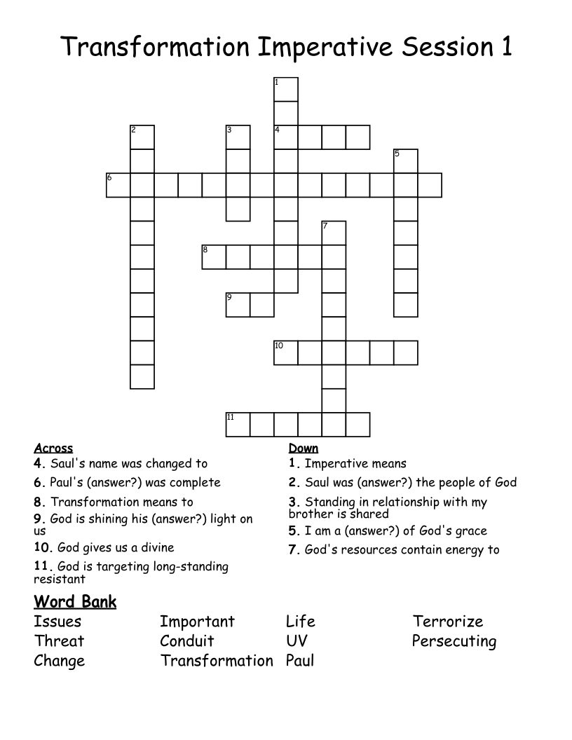 Transformation Imperative Session 1 Crossword WordMint