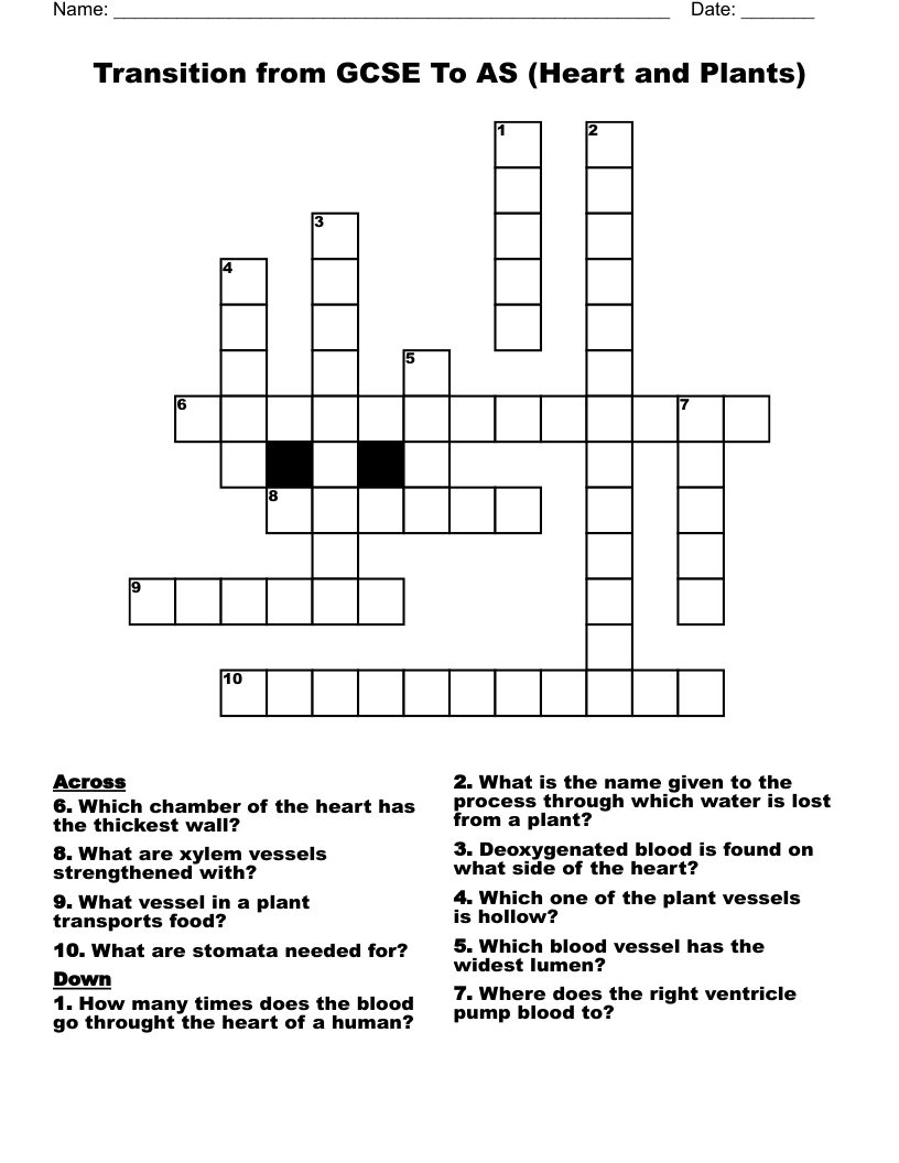 Transition from GCSE To AS (Heart and Plants)