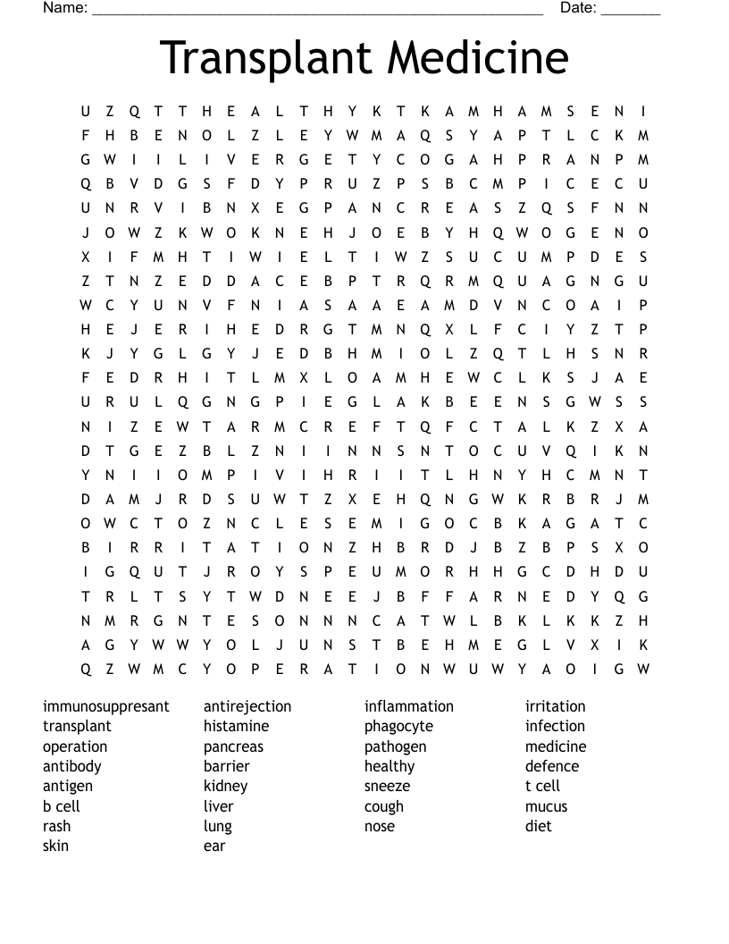 Transplant Medicine Word Search