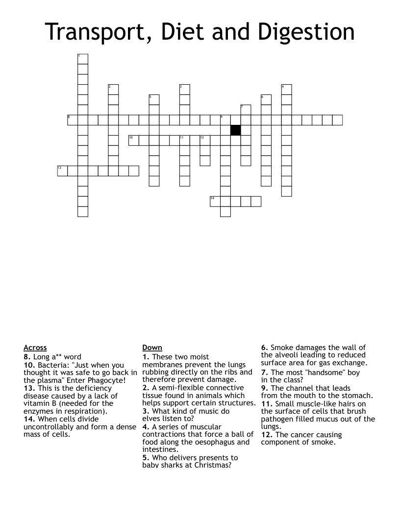Transport, Diet and Digestion  Crossword