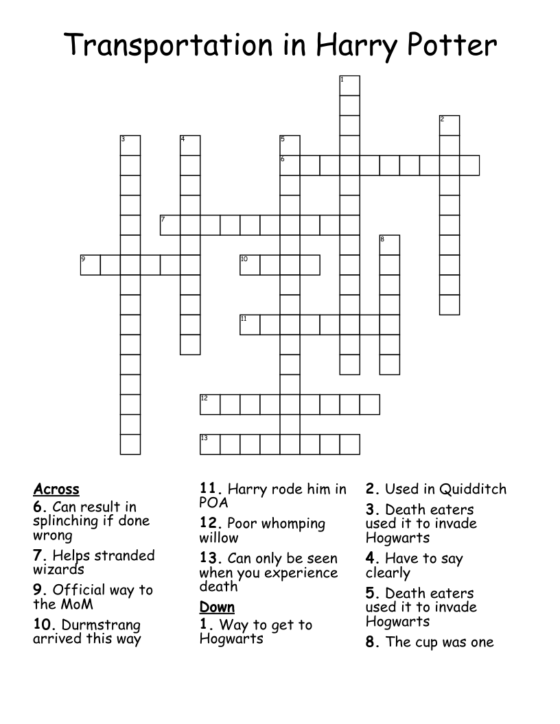 Transportation in Harry Potter  Crossword