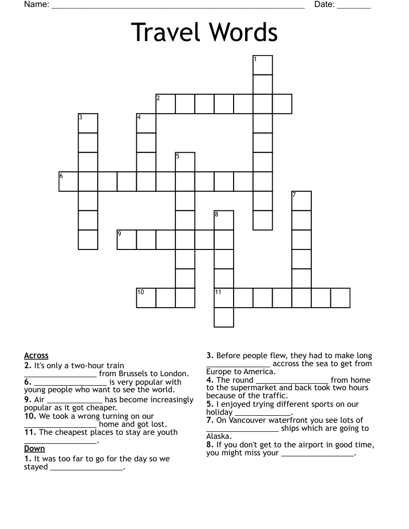 Travel Words Crossword