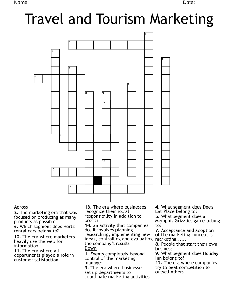 Travel and Tourism Marketing Crossword