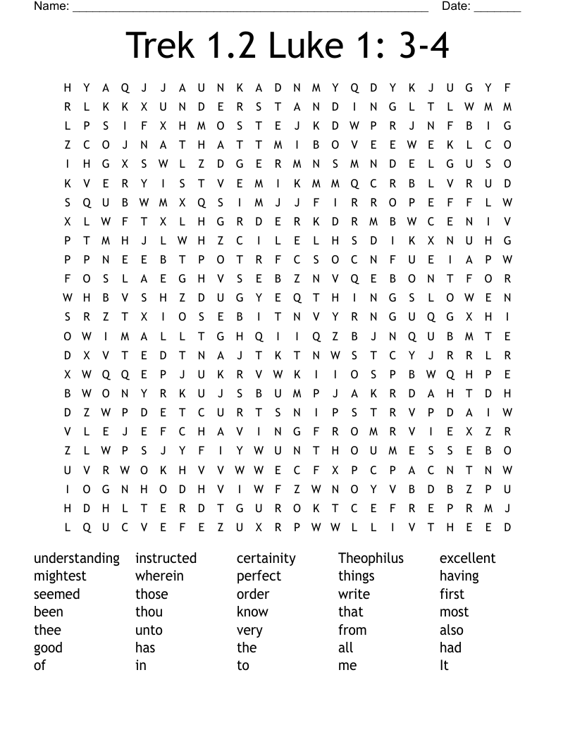 Trek 1.2 Luke 1: 3-4 Word Search