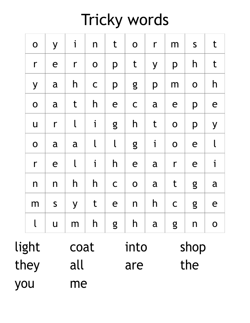 Tricky words Word Search