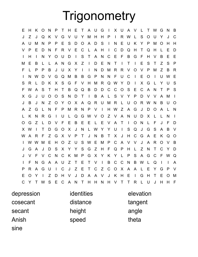 Trigonometry Word Search