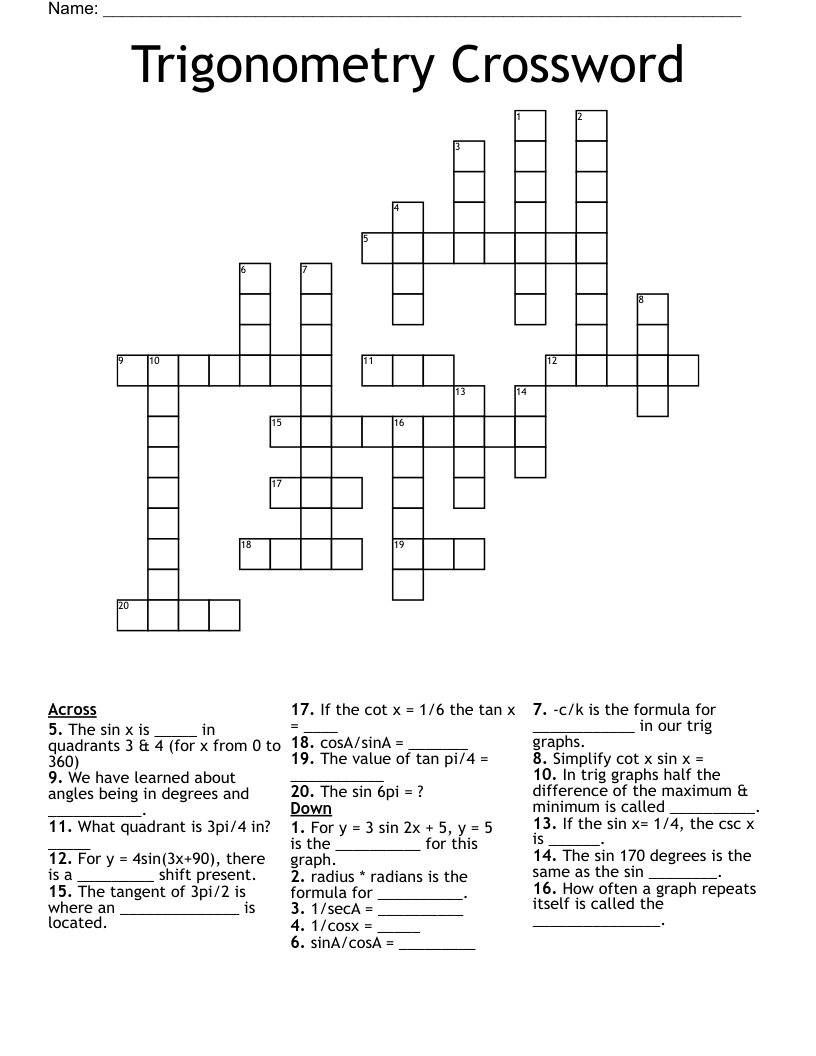 Trigonometry Crossword WordMint