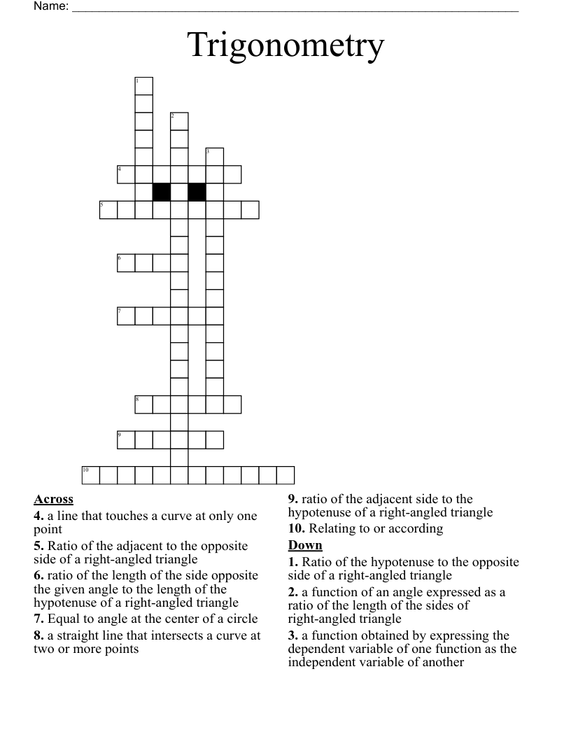 Trigonometry Crossword WordMint