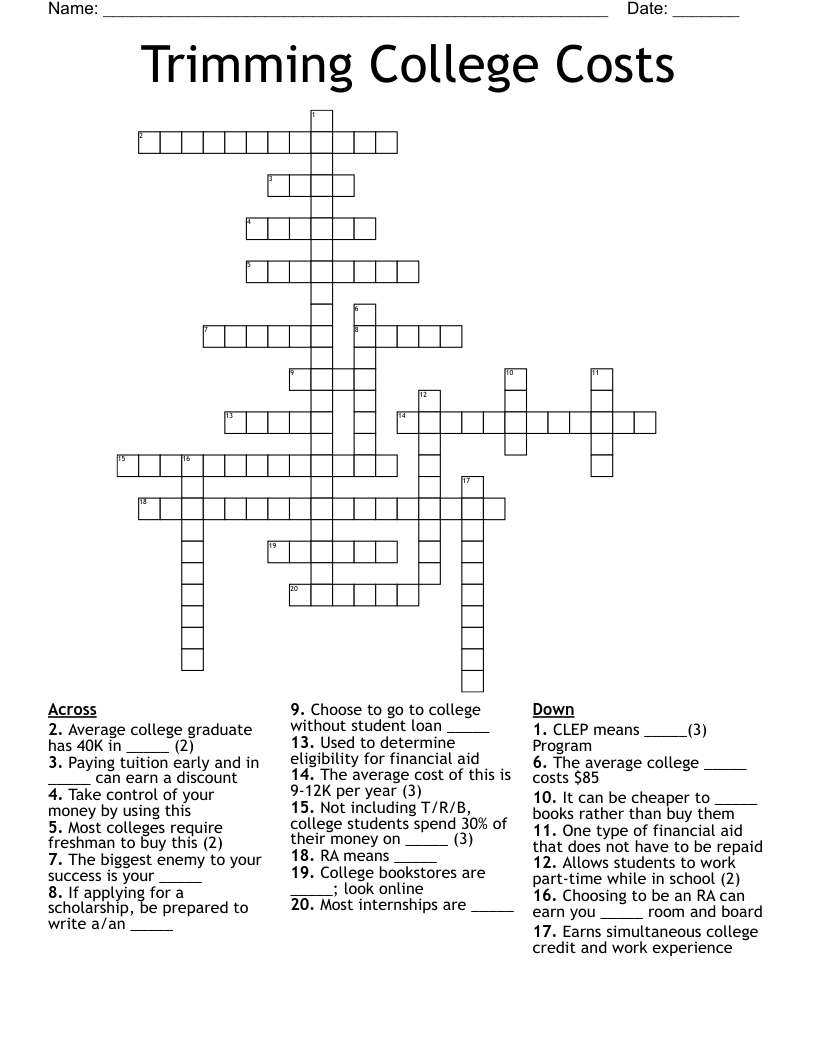 Trimming College Costs Crossword WordMint
