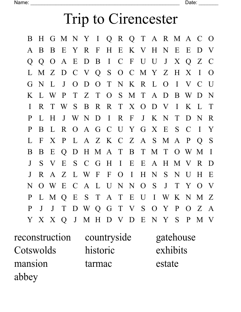 Trip to Cirencester Word Search