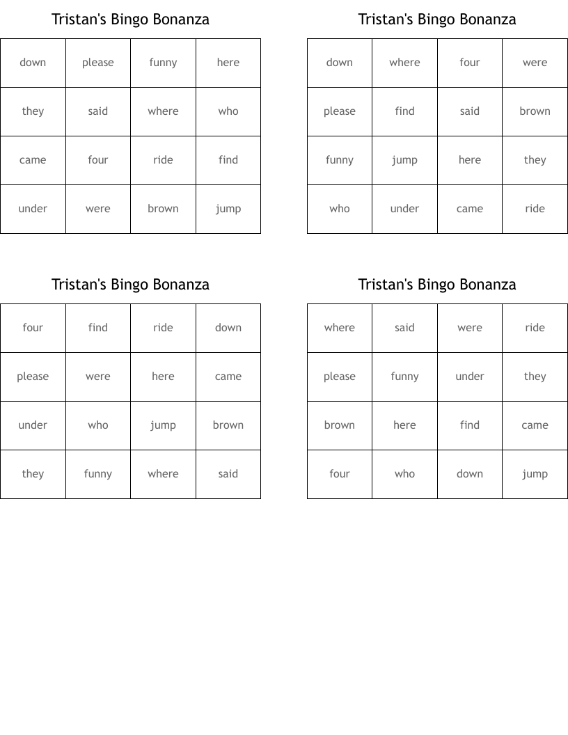 Tristan's Bingo Bonanza