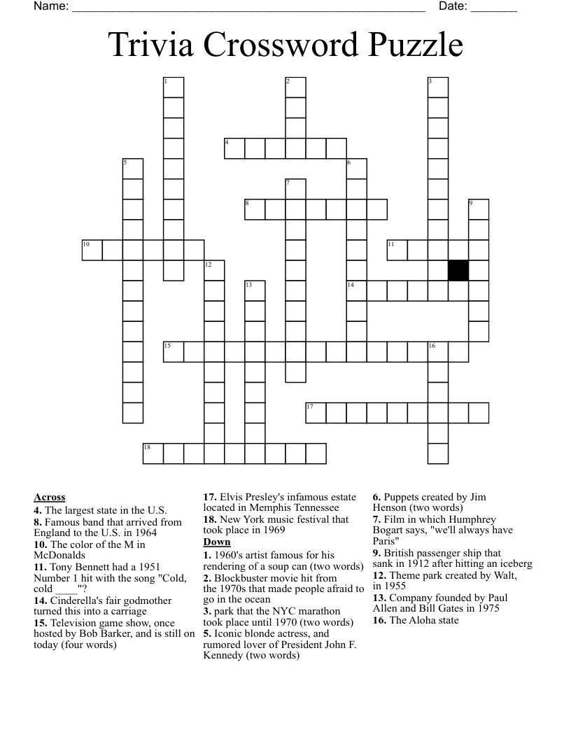 Printable Trivia Puzzles Printable Crossword Puzzles Gambaran