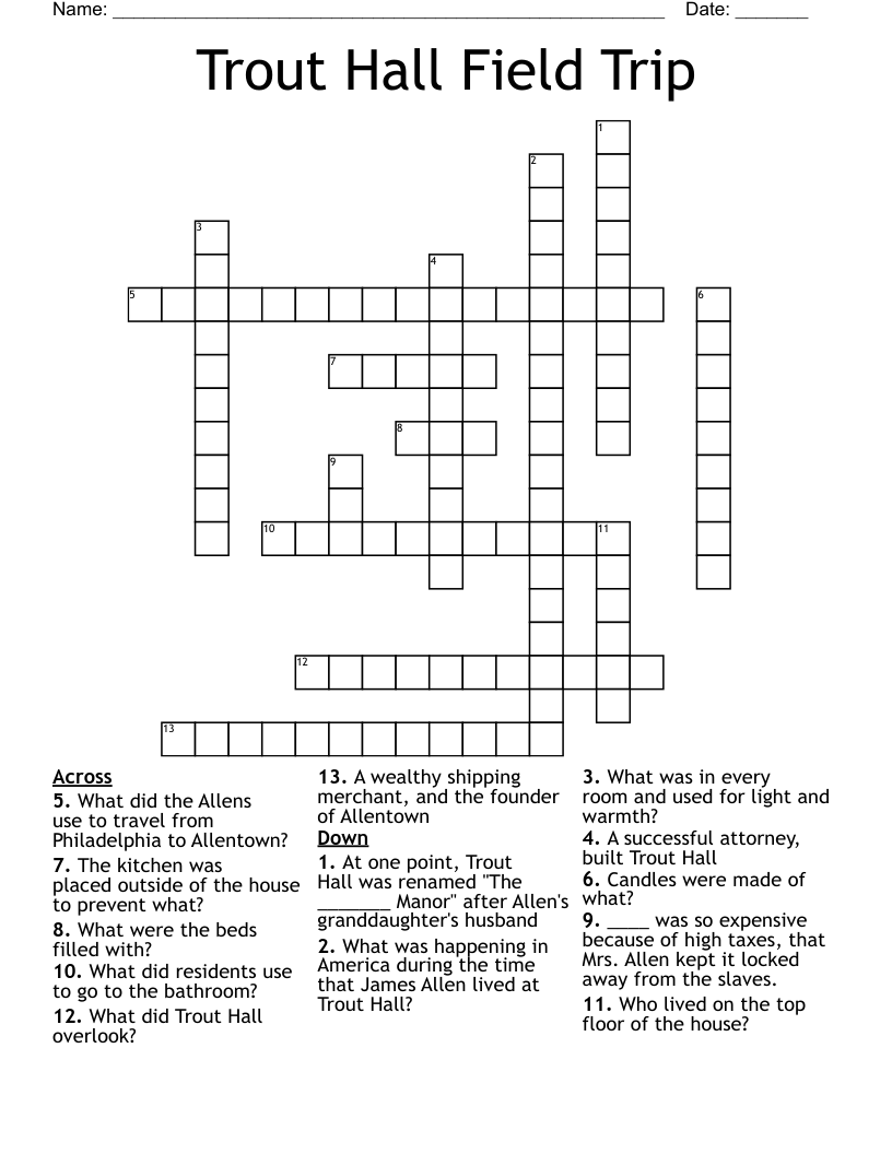 Trout Hall Field Trip Crossword WordMint