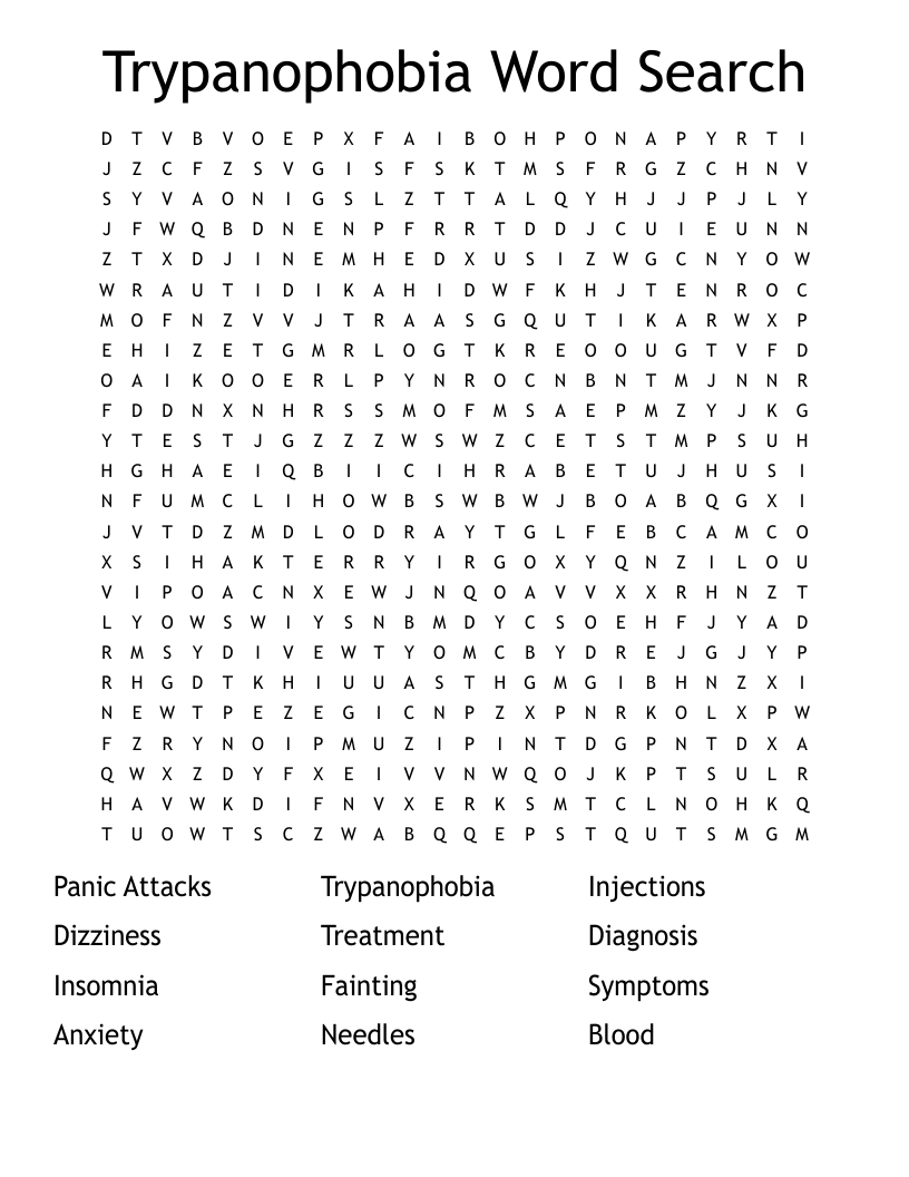 Trypanophobia Word Search 