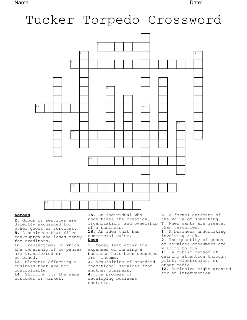 Tucker Torpedo Crossword WordMint
