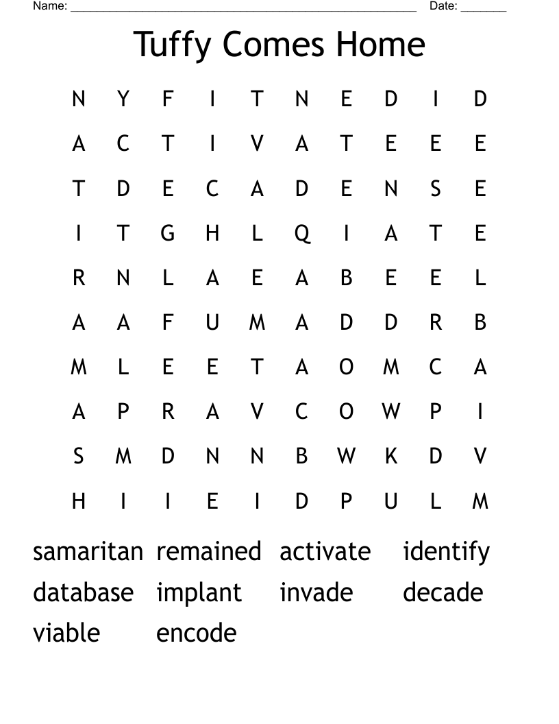 Tuffy Comes Home Word Search