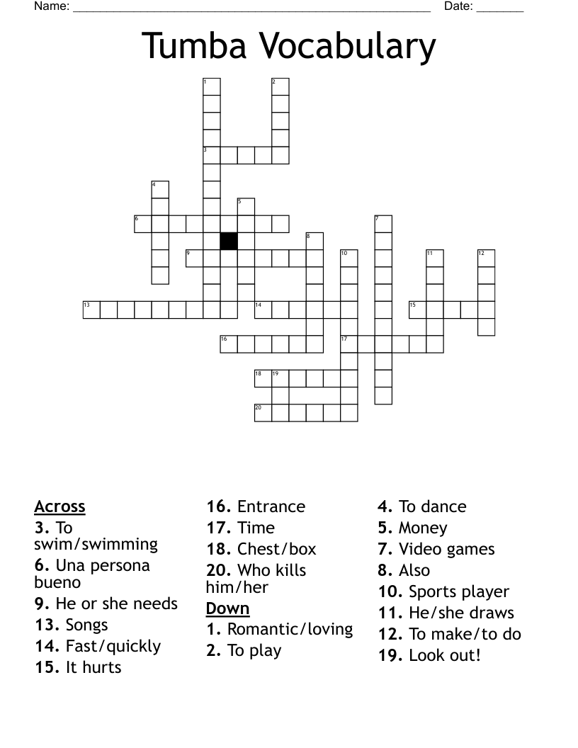 Tumba Vocabulary Crossword WordMint