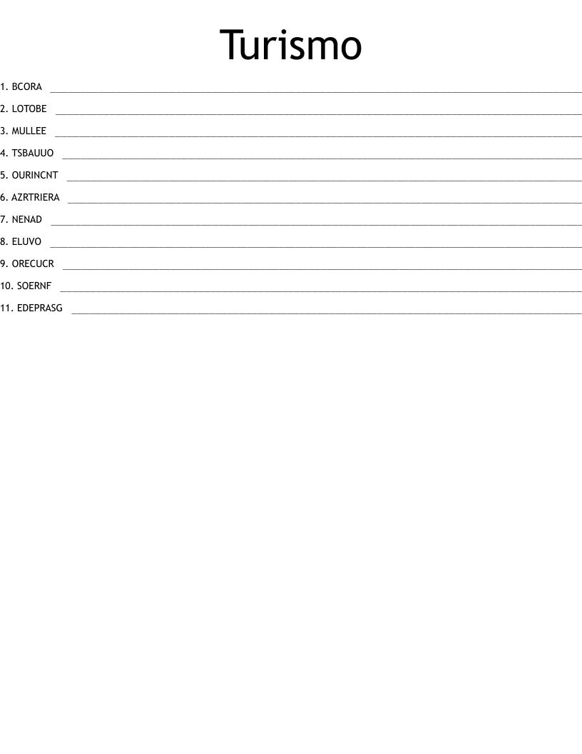 Turismo Word Scramble